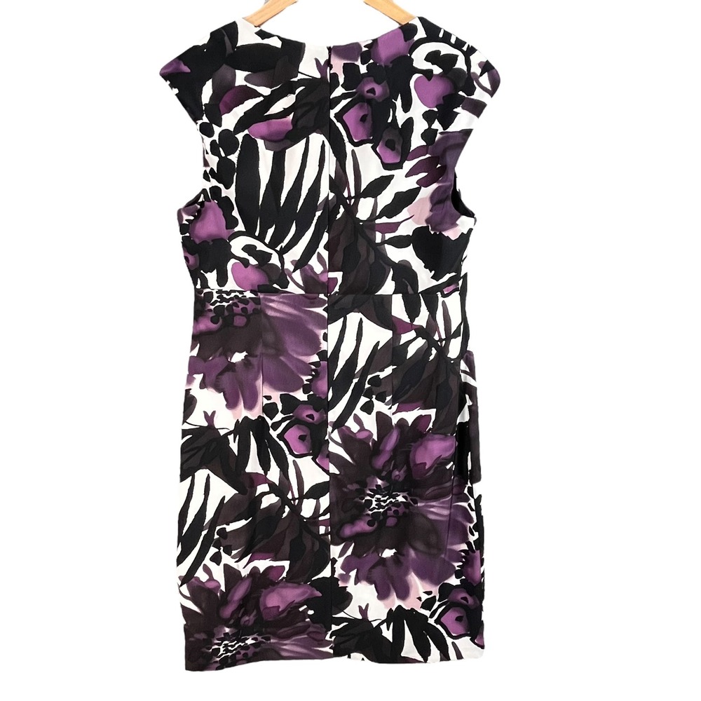 Dressbarn Floral Sheath Dress Purple Black Sleeveless‎ Career Workwear 16